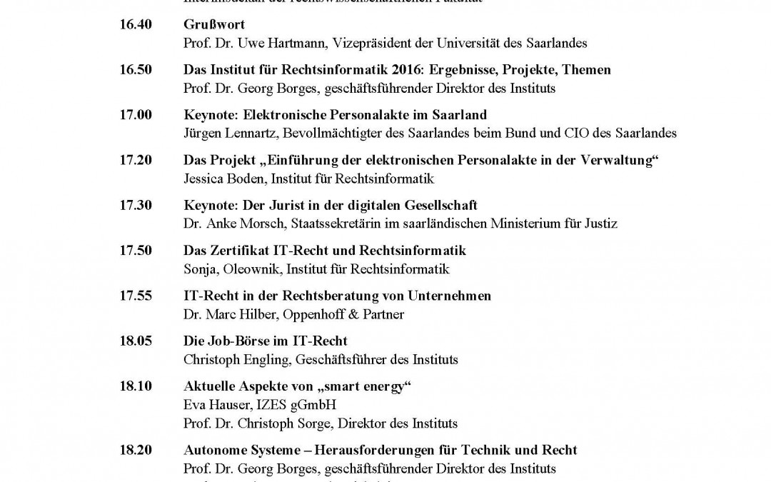 25 October 2016: Annual Conference of the Institut für Rechtsinformatik (Institute for Legal Informatics)